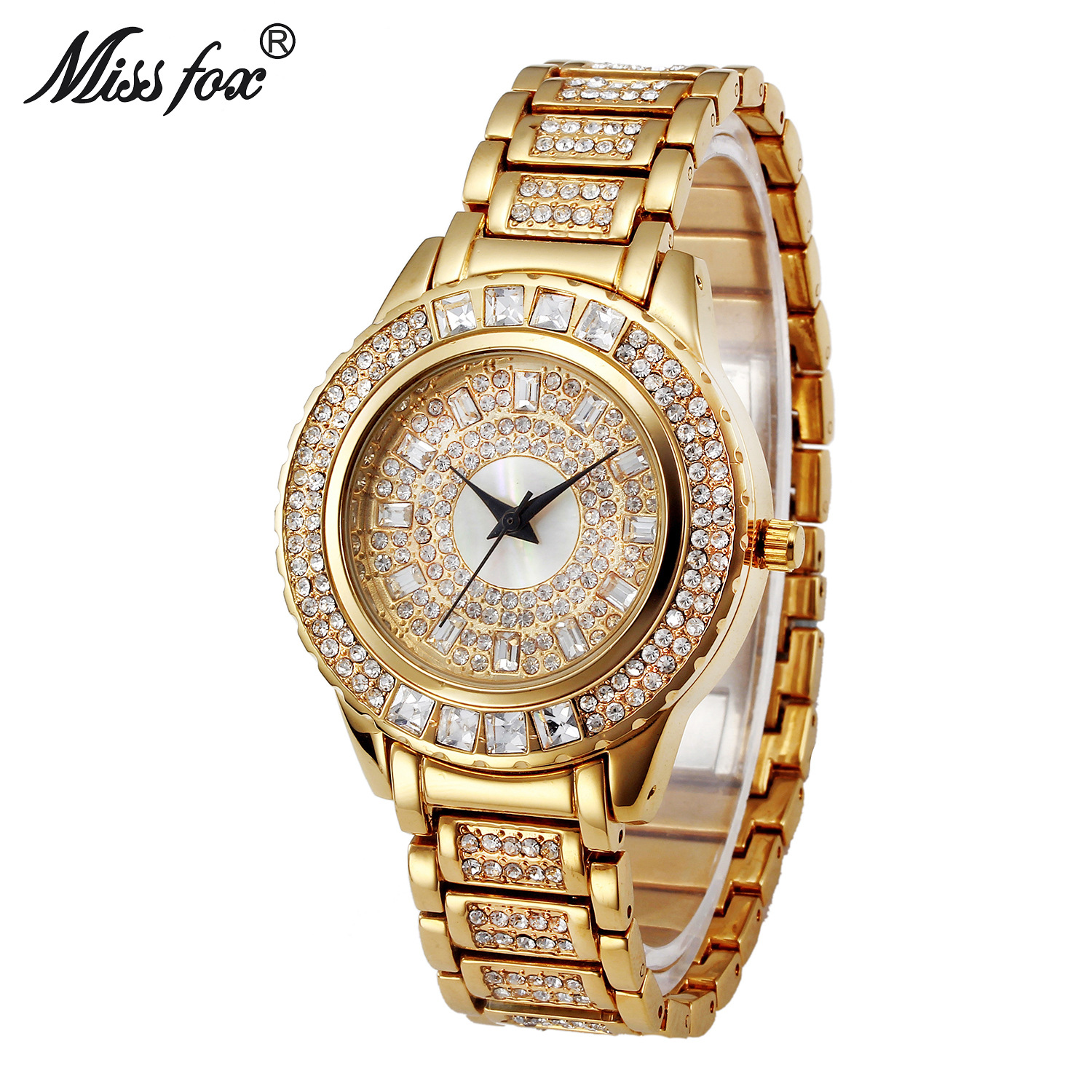 MISSFOX watches Amazon AliExpress colored diamond Waterproof high-end casual steel band ladies watch factory direct sales