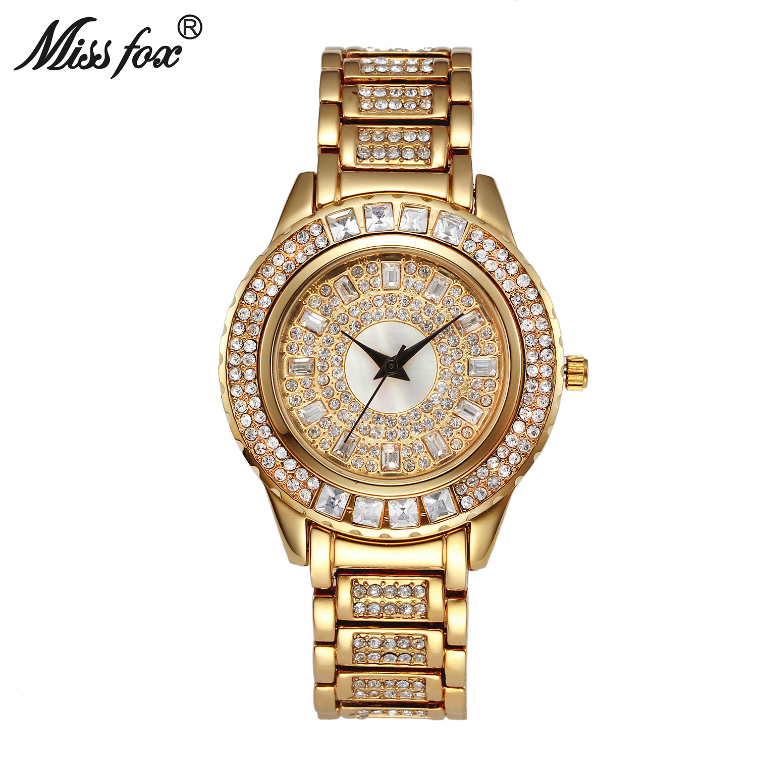 MISSFOX watches Amazon AliExpress colored diamond Waterproof high-end casual steel band ladies watch factory direct sales