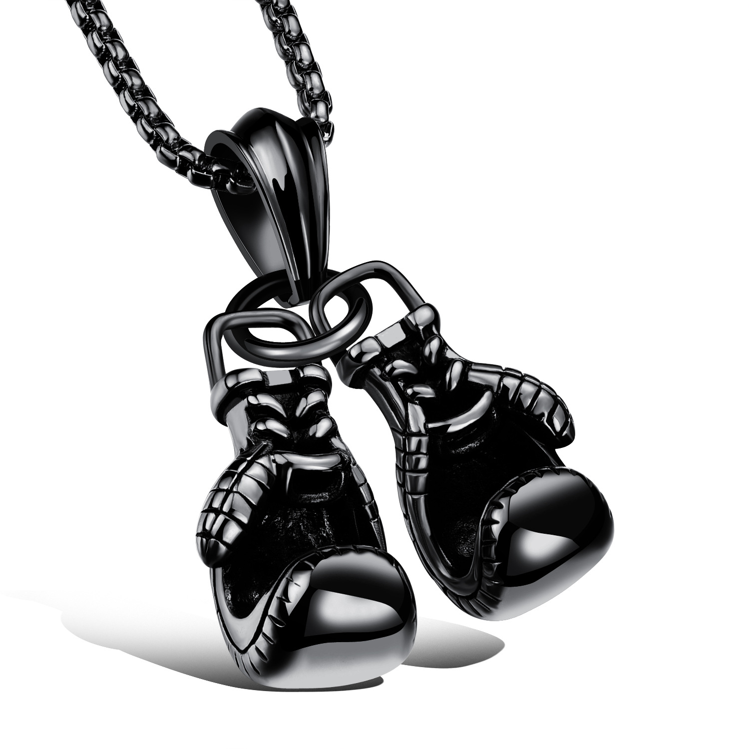 European and American Double Boxing Gloves Titanium Steel Pendant Necklace Personalized Men's Boxing Gloves Fitness Sports Accessories