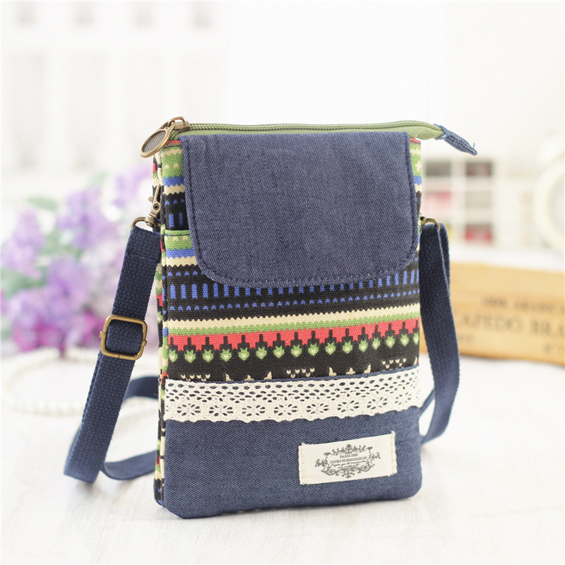 Ethnic Style Large Screen Cotton 5-Layer Diagonal Phone Bag Girls Cross-Body Bag Carry-On Bag