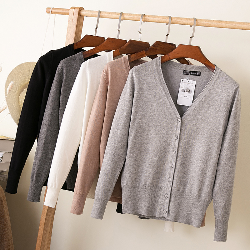 Korean Style Top with Long-Sleeved Basic Knitted Sweater Cardigan Sweater Women's Spring and Autumn Short Thin Jacket