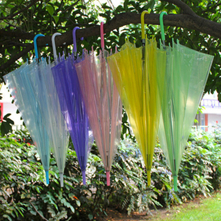 Creative PVC transparent umbrella customized logo disposable ring umbrella wholesale 8-bone color straight handle long umbrella