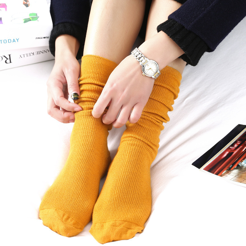Stacked Socks Women's Japanese Style Autumn and Winter Cotton Thin Women's Socks Solid Color Vintage Mori Style Short Boots Socks