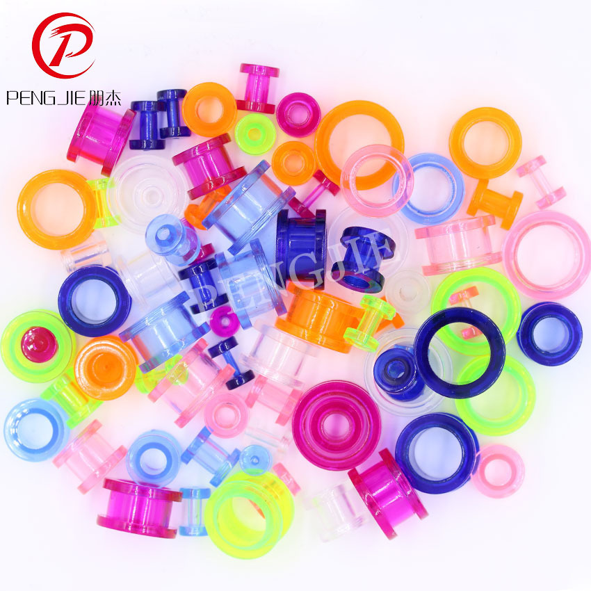 Personalizado de moda colorido transparente hueco acrílico oído expansor joyería oído expansor