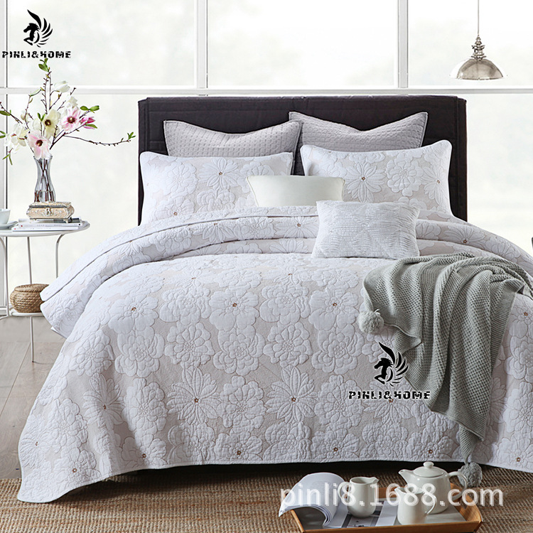 亚马逊速卖通批发床盖三件套全棉加厚防滑床单外贸绗缝被跨境热销