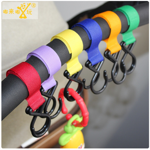 Baby stroller hook, colorful Velcro hook, household hook, multi-purpose car hook with double ring combination hook