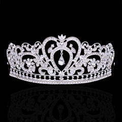 歐式巴洛克皇冠 合金水鑽飾品新娘皇冠 電鍍厚銀金色桃心新娘頭飾