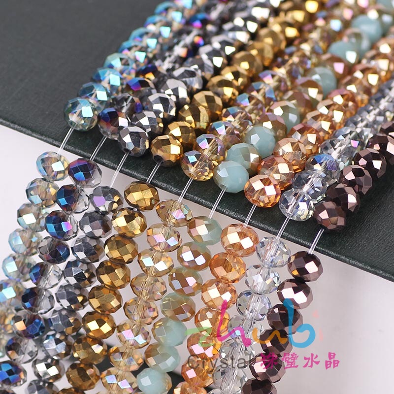 6MM8MM flat beads high temperature color retention plating color high-grade crystal glass wheel beads manufacturers small support mixed batch