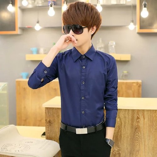 Men's Long-Sleeve Slim Fit Shirt, Warm Winter Casual Men's Fleece Shirt, Large Size Korean Style Shirt