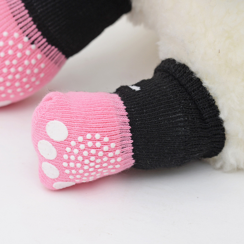 Algodón para mascotas con estera antideslizante calcetines de cuatro paquetes de perro interior Teddy VIP Calcetines antideslizantes color aleatorio