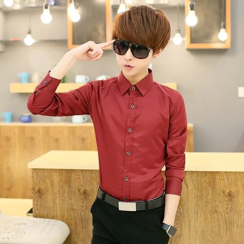 Men's Long-Sleeve Slim Fit Shirt, Warm Winter Casual Men's Fleece Shirt, Large Size Korean Style Shirt