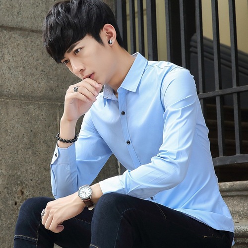 Men's Long-Sleeve Slim Fit Shirt, Warm Winter Casual Men's Fleece Shirt, Large Size Korean Style Shirt