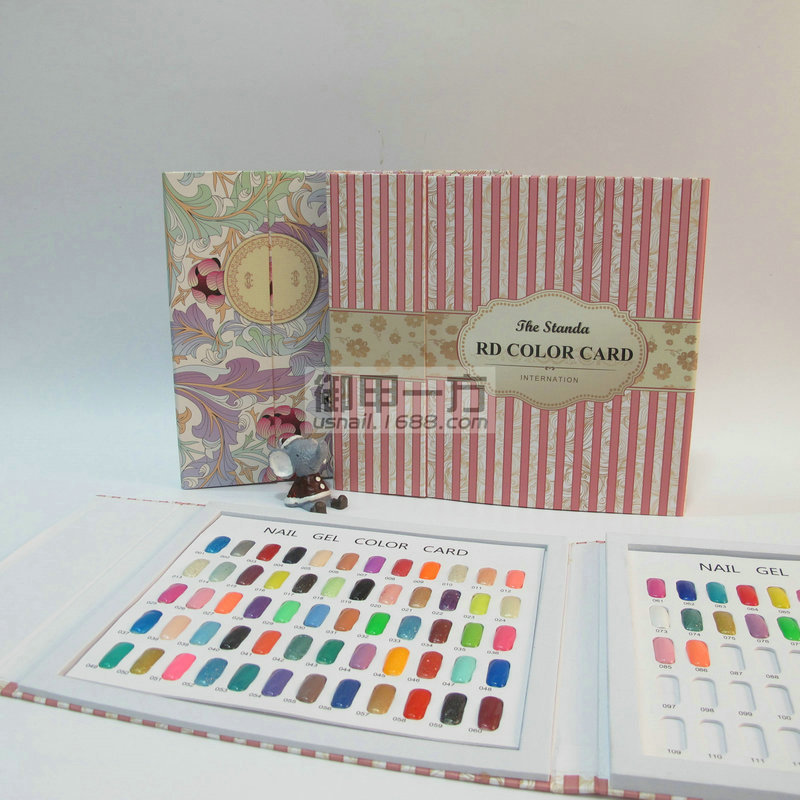 Productos de esmalte de uñas Pegamento de esmalte de uñas Caja de placa de color de uñas a rayas fresca pequeña Pantalla de color con incrustaciones de 120 colores Folleto de libro de tarjeta de color