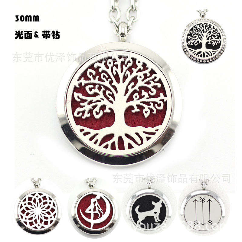 Amazon 316L Stainless Steel 30mm Tree of Life Hollow Aromatherapy Pendant Essential Oil Diffuser Necklace Round