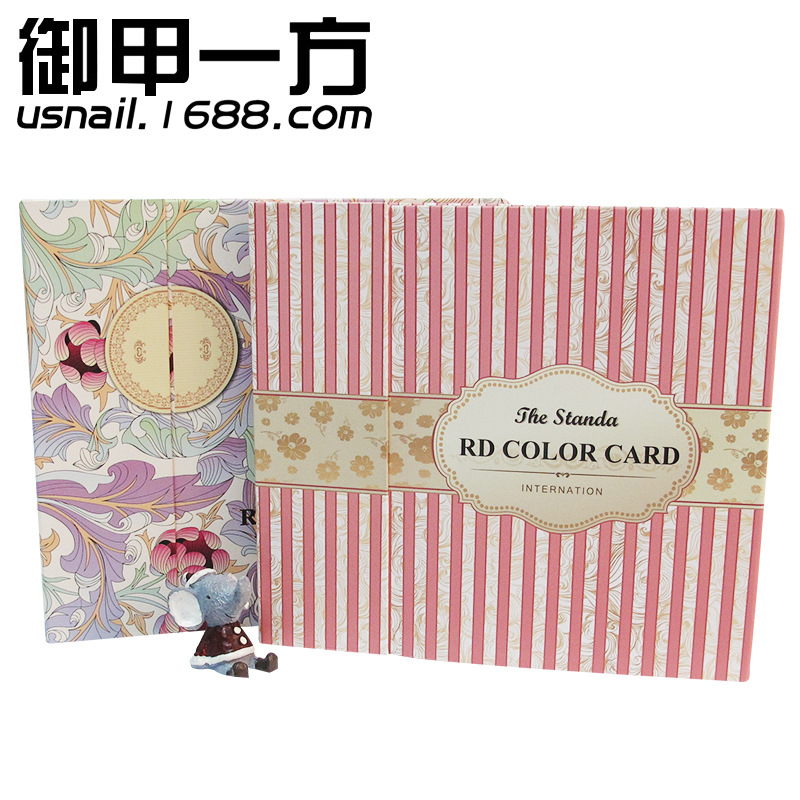 Productos de esmalte de uñas Pegamento de esmalte de uñas Caja de placa de color de uñas a rayas fresca pequeña Pantalla de color con incrustaciones de 120 colores Folleto de libro de tarjeta de color