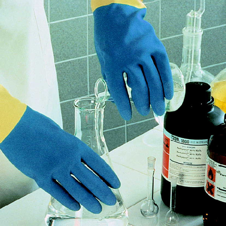 ANSELL/安思尔87-224橡胶防化学品耐酸碱植绒衬里双色劳保手套