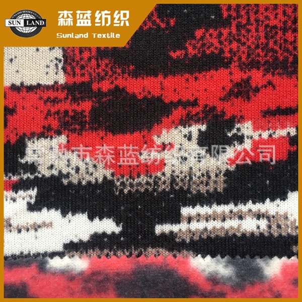供应全涤粗针迷彩印花拉毛布涤纶短毛摇粒绒印花迷彩花型针织面料