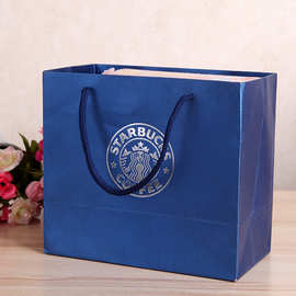 蓝卡纸袋手提袋烫银精美包装袋全新制作LOGO服装袋压纹卡纸礼品袋