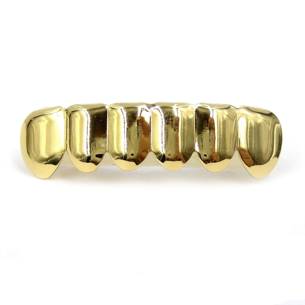 Золото зубных украшений Grillz, настоящее золото на медной основе, комплекты верх-низ, украшения в стиле хип-хоп