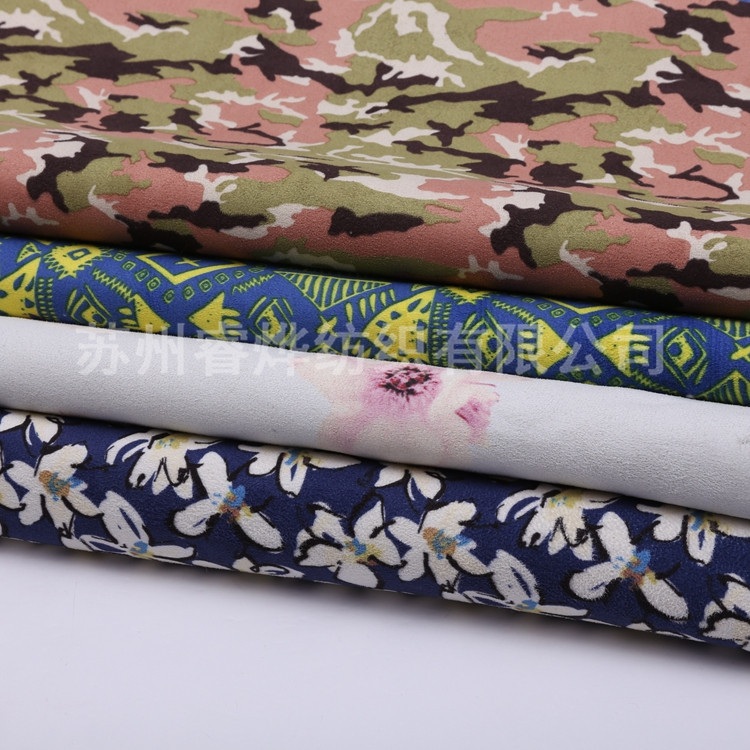 长期供应麂皮绒皮毛一体经编数码印花复合羊羔绒 服装面料