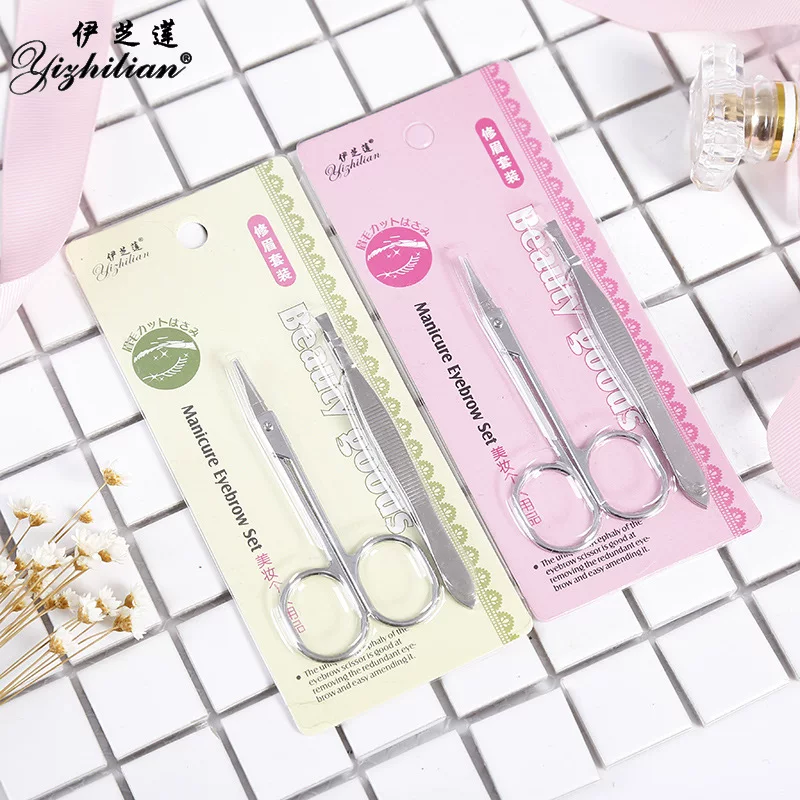 Set stainless steel, tweezers, cosmetic curlers for eyebrows, scissors, 2 pieces