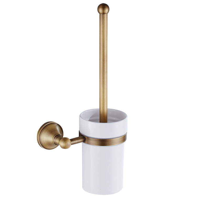 ¡Venta caliente! Hardware de la vendimia colgante baño taza cerámica blanca latón estilo Europeo antiguo inodoro cepillo rack image 6