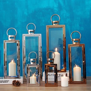 European-style stainless steel wind lamp retro glass candle holder home crafts outdoor decorations candle holder ornaments wholesale