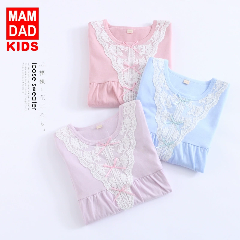 Lace pajama dress for kids, princess homewear, lace trim, sizes 110–170 cm
