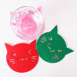 新款环保学生餐垫可爱卡通小猫咪杯垫毛毡布宝贝餐具隔热垫无纺布