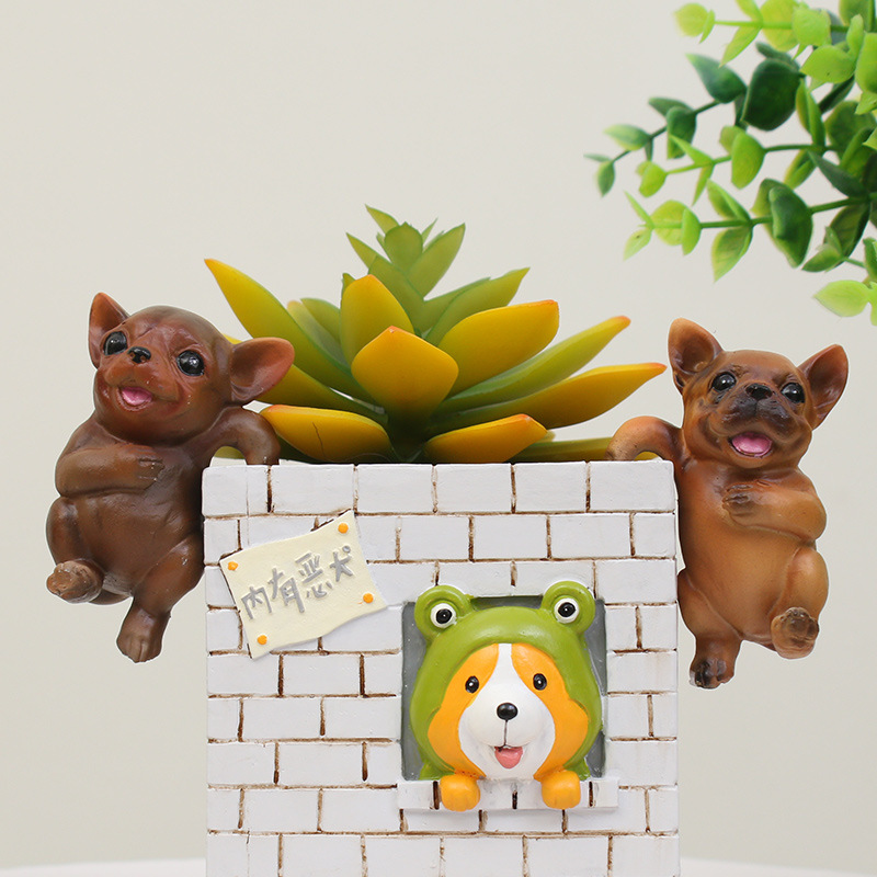 Nanyuan Chuanfang creativo zakka perro escalada cilindro resina pequeños adornos micro paisaje pecera maceta decoración colgante