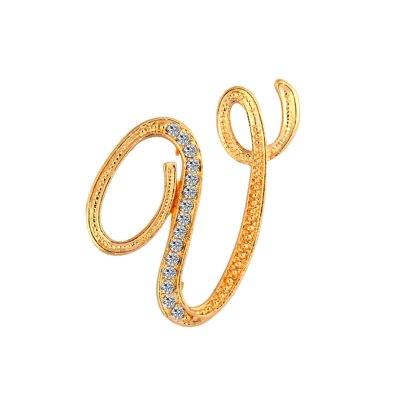 Europa y América simple 26 inglés letras diamante broche mujer geométrica moda temperamento broche suéter pin Accesorios