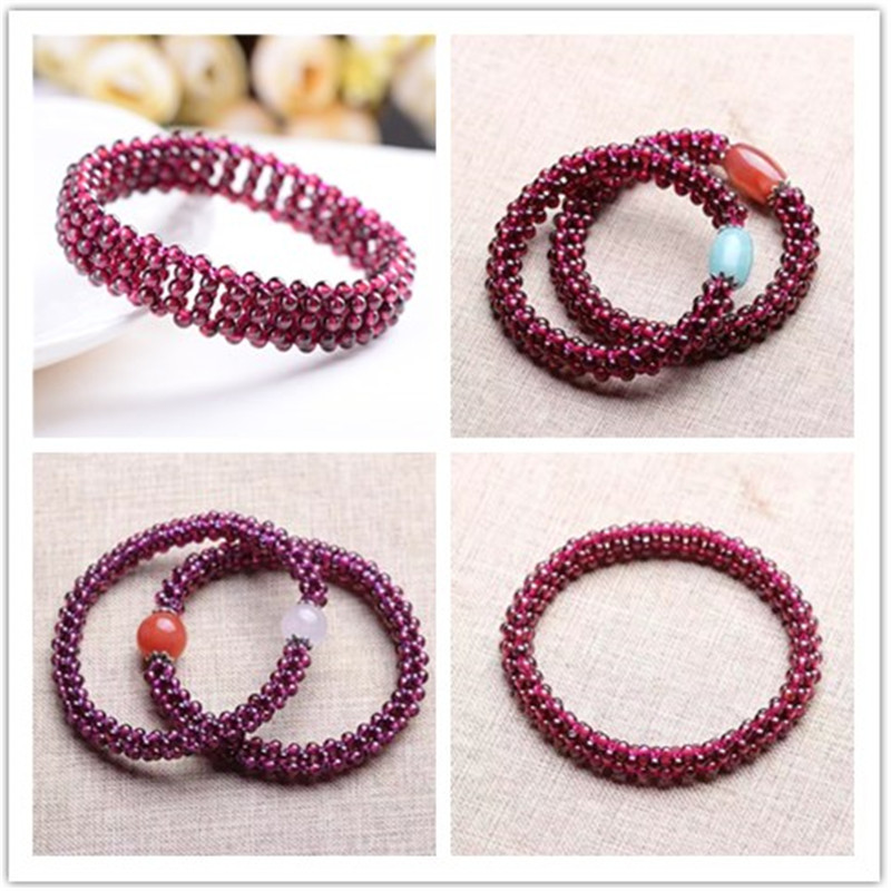 Natural Handmade Garnet Multi-Circle Bracelet 4A Fine Woven Bracelet Fashion Crystal Jewelry Wholesale Pearl Geometric Fashion