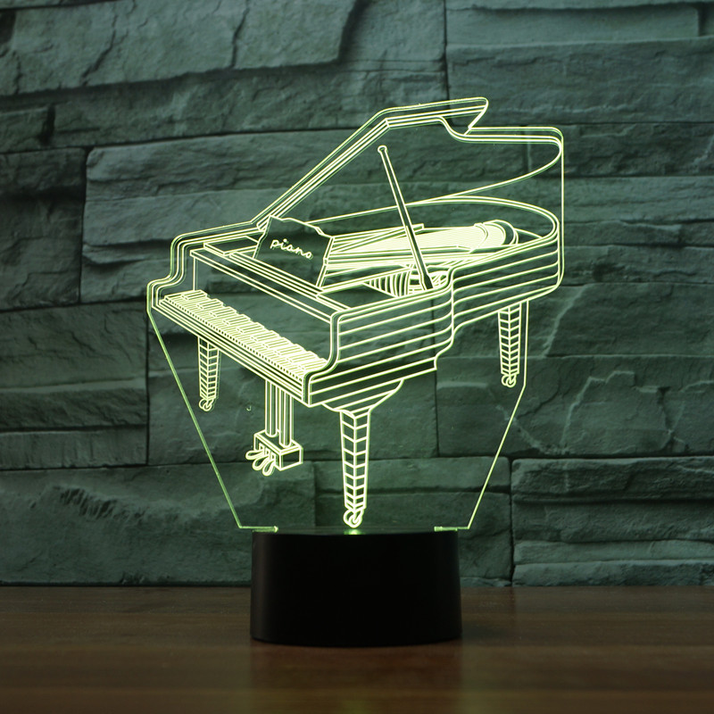 3D Piano LED Lamp Seven Colors Acrylic Modern Decor