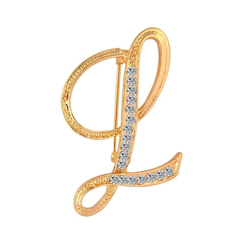 Europa y América simple 26 inglés letras diamante broche mujer geométrica moda temperamento broche suéter pin Accesorios
