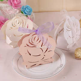 亚马逊热销欧式创意玫瑰花结婚喜糖盒 激光镂空婚庆糖果盒子批发