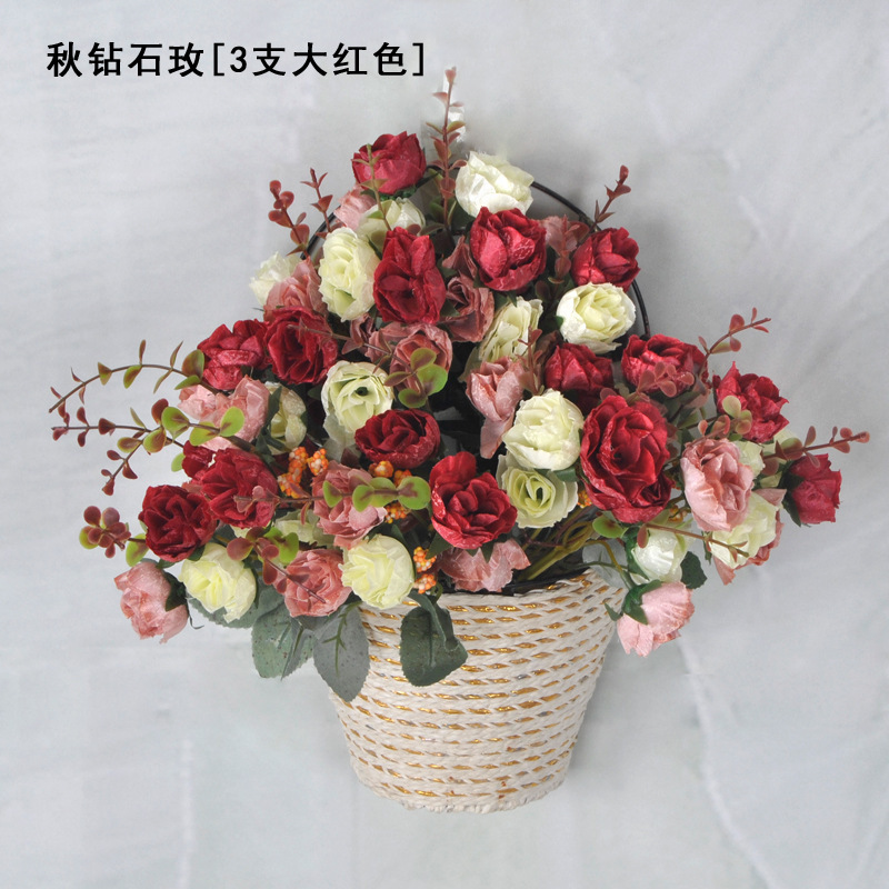 Manufacturer Wholesale Long-Term In-Stock Artificial Flowers Decorative Flowers Photography Props European Style Autumn Version Diamond Roses Bouquet