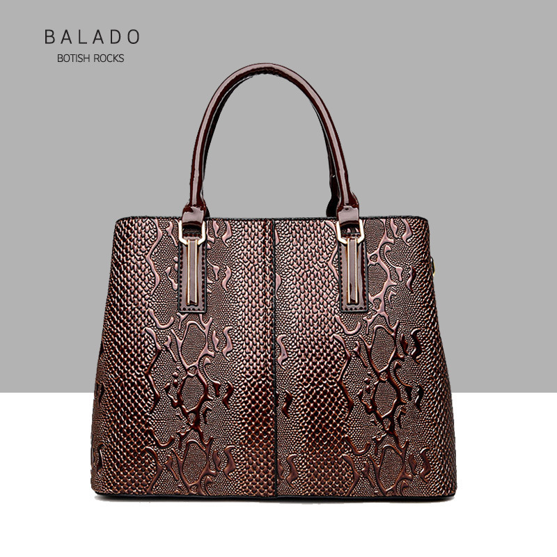 2016 New European and American Fashion pu Women's Bag Patent Leather Snake Pattern Women's Handbag Large Capacity Shoulder Crossbody Bag