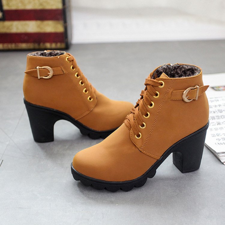 Autumn High-Heeled Single Boots with Belt Buckle for Women, Chunky Heel Ankle Boots, Round-Toe Martin Boots, Lace-Up and Slip-On Boots, Riding Boots Autumn High-Heeled Single Boots with Belt Buckle for Women, Chunky Heel Ankle Boots, Round-Toe Martin Boots, Lace-Up and Slip-On Boots, Riding Boots
