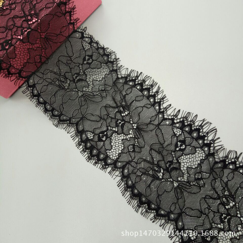 黑色睫毛蕾丝花边 无弹睫毛蕾丝 锦纶蕾丝花边 时尚礼服配饰花边