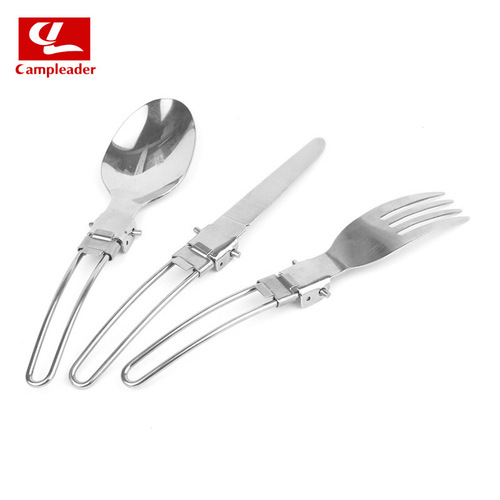 Outdoor picnic tableware, multifunctional camping stainless steel folding fork and spoon tableware, three-piece folding spoon set