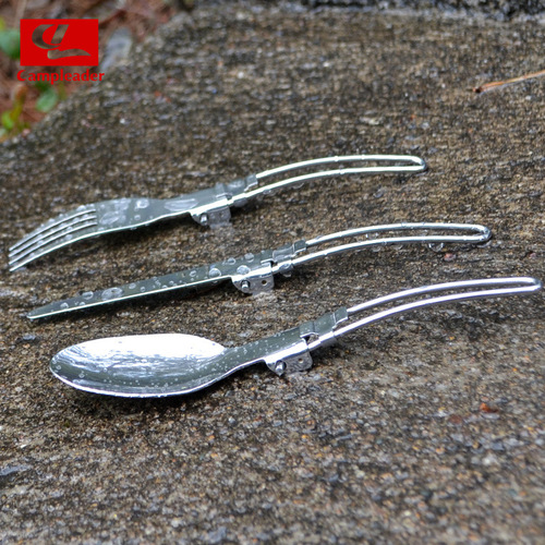 Outdoor picnic tableware, multifunctional camping stainless steel folding fork and spoon tableware, three-piece folding spoon set