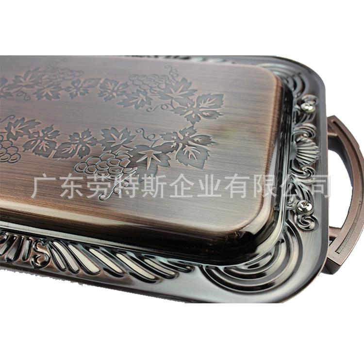 劳特斯 Ethnic stainless steel craft square plate retro gold-plated tribute plate European hotel dessert double ear tray
