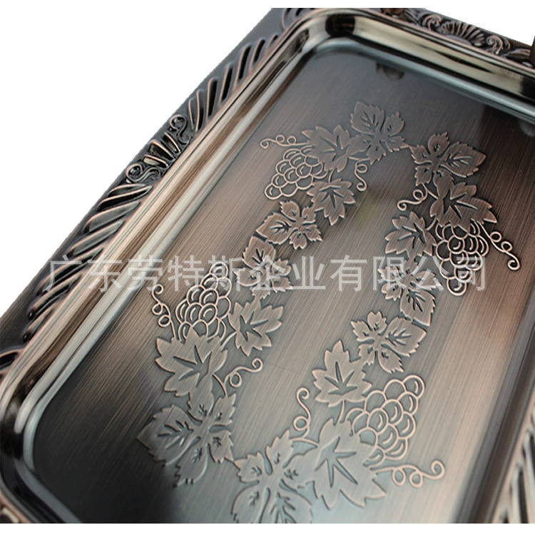 劳特斯 Ethnic stainless steel craft square plate retro gold-plated tribute plate European hotel dessert double ear tray
