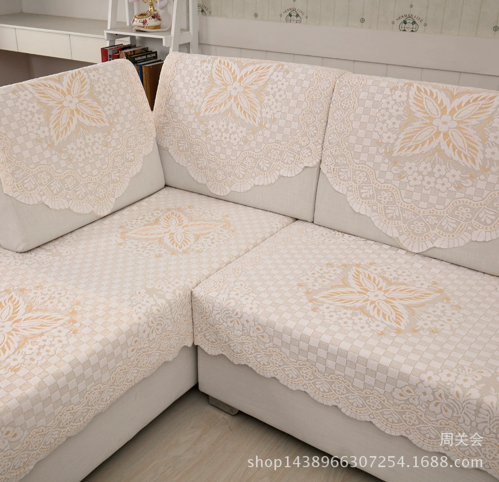 Sofa cover / scarf (lace‑style), white or beige, multiple floral patterns and sizes