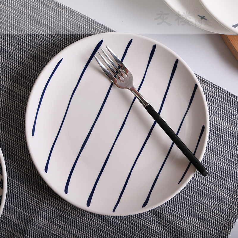 Gray floor creative simple ceramic tableware Bowl plate dish household round plate fruit plate hotel Western plate breakfast plate