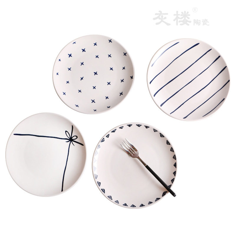 Gray floor creative simple ceramic tableware Bowl plate dish household round plate fruit plate hotel Western plate breakfast plate