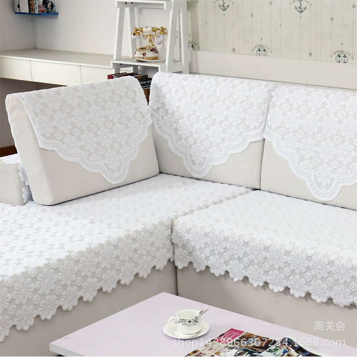Sofa cover / scarf (lace‑style), white or beige, multiple floral patterns and sizes