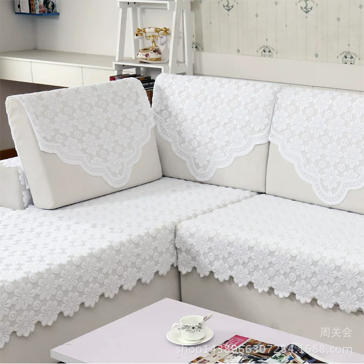 Sofa cover / scarf (lace‑style), white or beige, multiple floral patterns and sizes