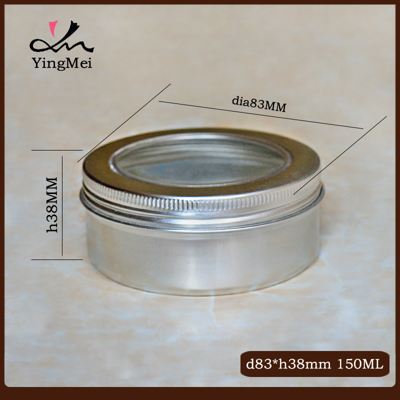 150g 透明PVC顶部开窗螺纹铝盒 金属烟盒 透明手表铝盒 车蜡铝盒
