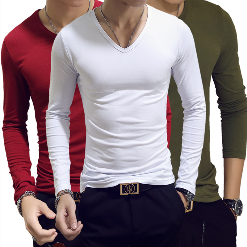 2025 Spring and Autumn Men's Casual Solid Color Long Sleeve T-Shirt Round Neck Slim Autumn and Winter Bottoming Shirt Foreign Trade Men's Wholesale